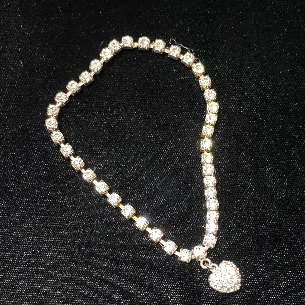 Elegant Monet vintage 8.5 inch crystal silver Heart Charm anklet or Bracelet